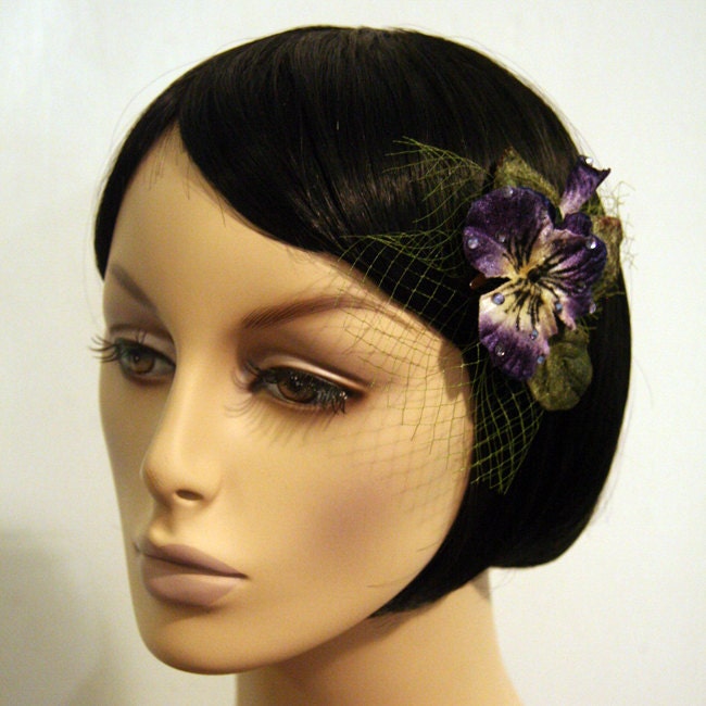 Tiny Pansy Fascinator Hair Clip Accessory by Cutie Dynamite Retro Pinup Dita