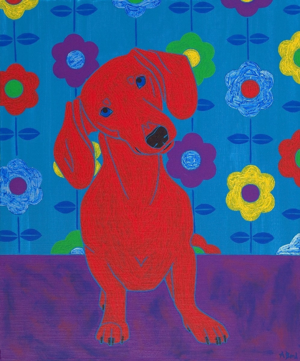 Clever Sausage Dog - Dog Pop Art - Large Giclee Print by dogpopart on etsy