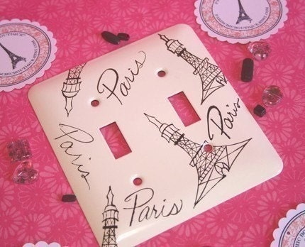 Eiffel Tower Hand Painted Decorative Double Switch Plate Paris themed Switch Plate - eiffel tower switch plate