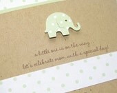 elephant baby shower invitation kraft gender neutral, celery green poka dot elephant, 100% recycled,handmade - set of 8 invitations
