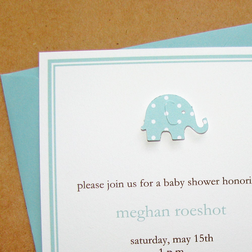 pool polka dot elephant baby shower invitation heavy cotton cardstock, handmade  - set of 8
