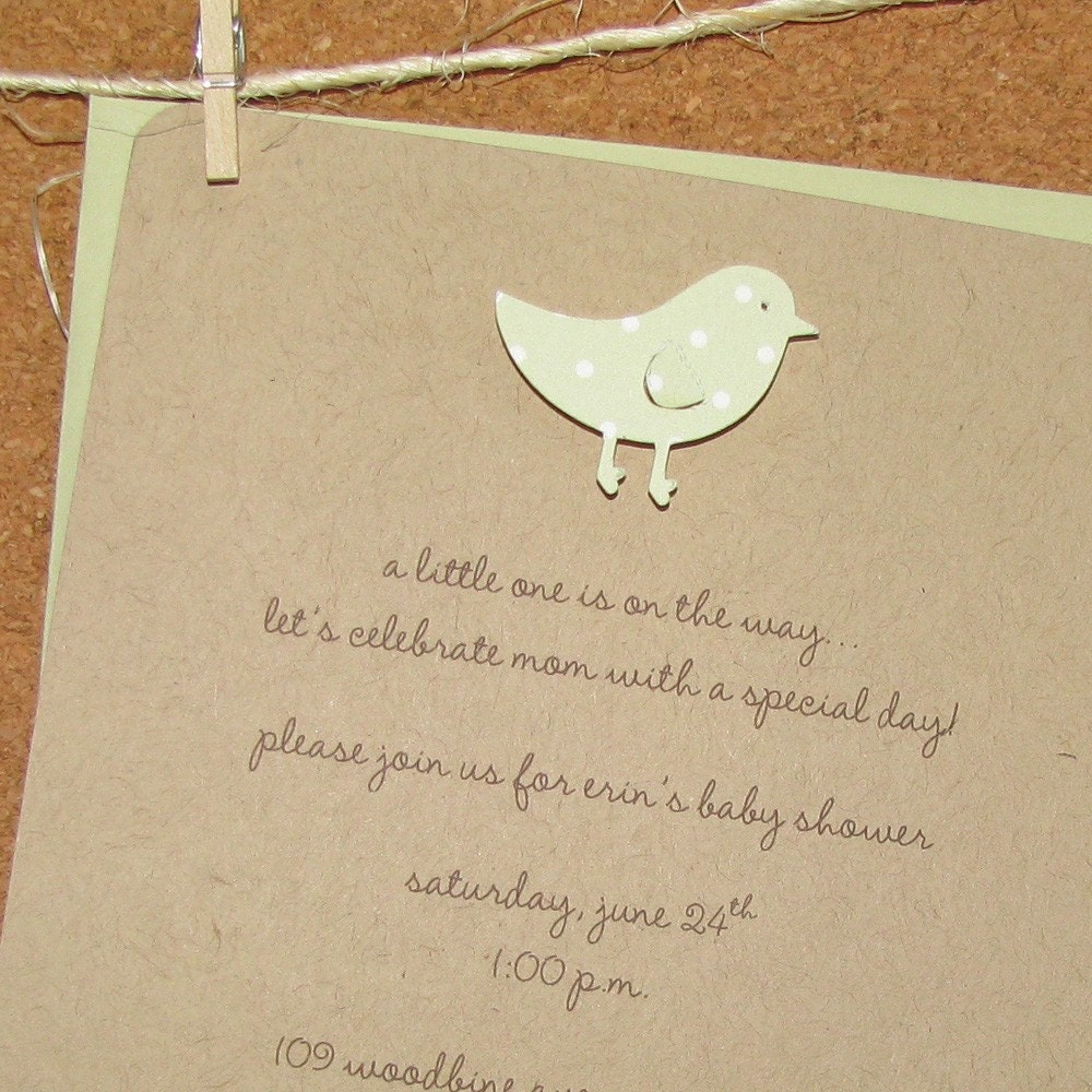 Baby Shower Invitation Celery Baby Chick Recycled Kraft - set of 8