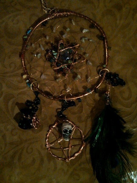 HEXAGRAM (handmade,one of a kind crystal and copper dreamcatcher)