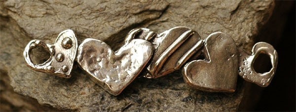 Organic Artisan Handcrafted Sterling Silver HEARTS in a Row