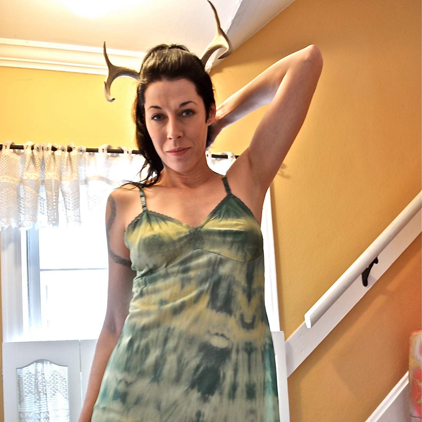 Dog and Bird are Friends - Screen Print Slip Dress - size Small - Medium