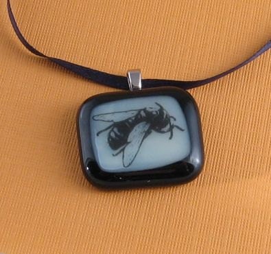 Fused Glass Pendant- Bee Illustration