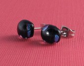 Fused Glass Post Earrings- Sparkle Black