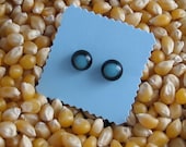 Fused Glass Post Earrings- Black and Blue
