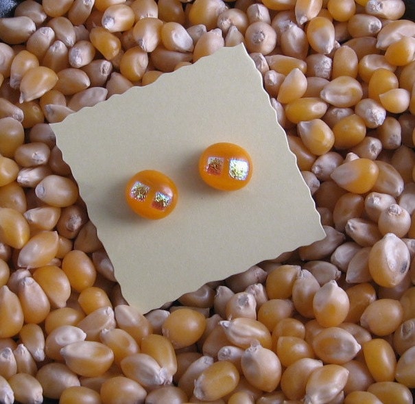 Fused Glass Post Earrings- Orangesicle
