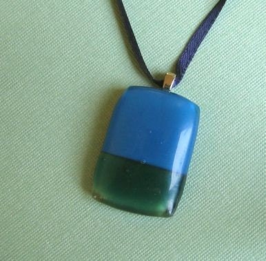 Fused Glass Pendant Necklace- Tealy Bluey