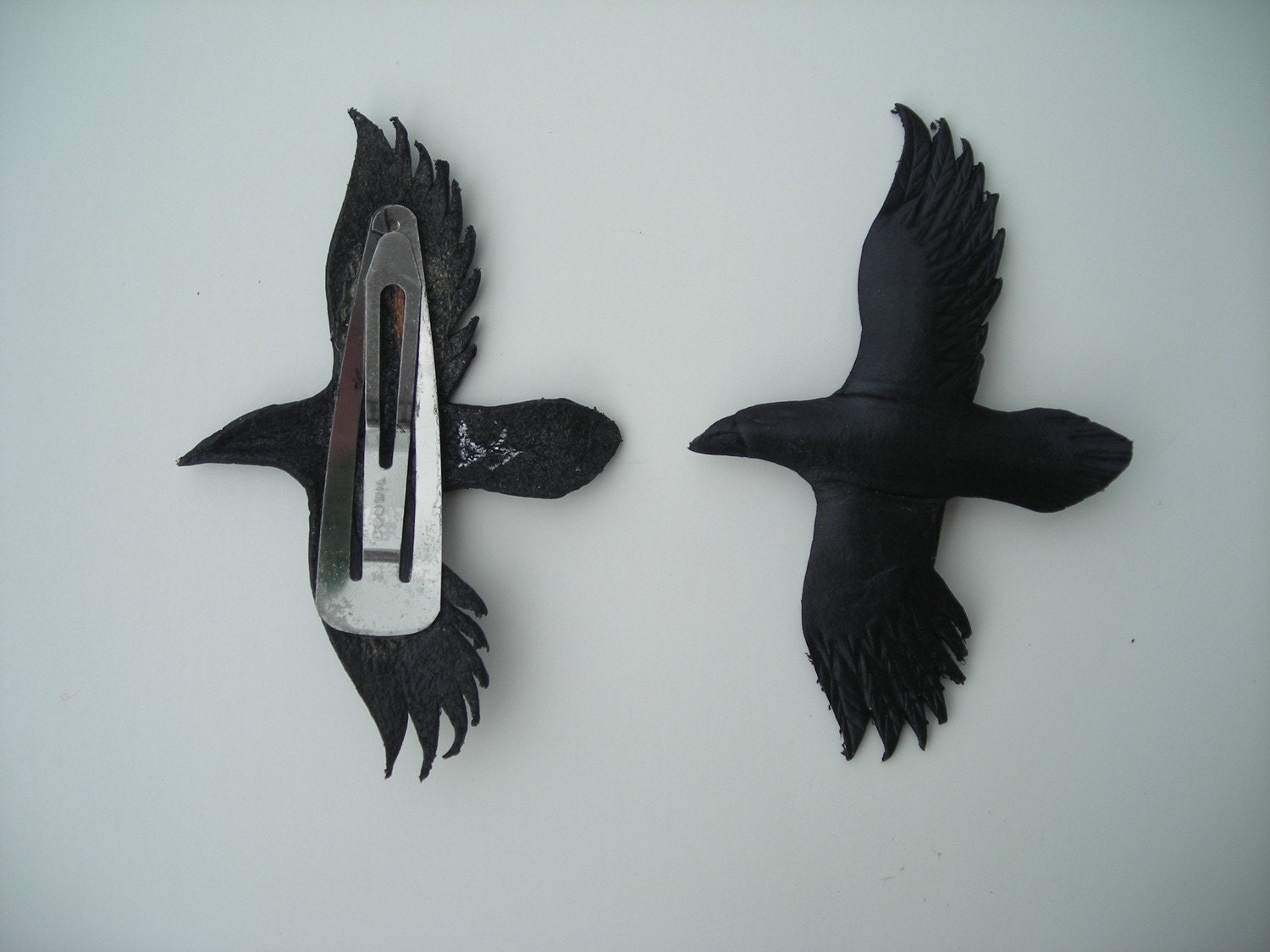 leather raven hair clips