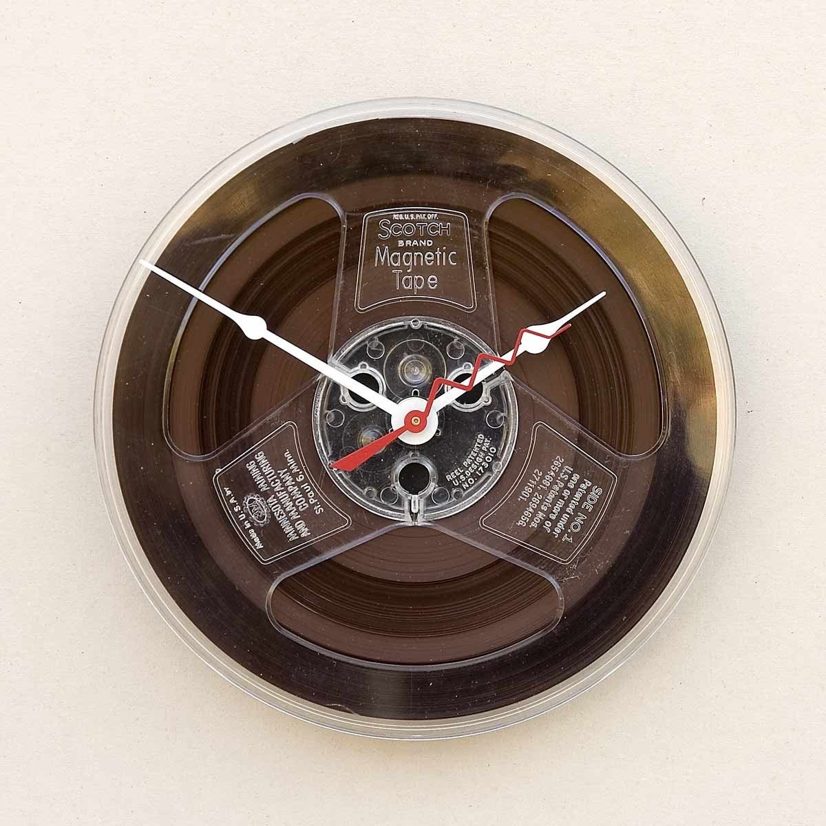 clock made from a recycled magnetic tape reel