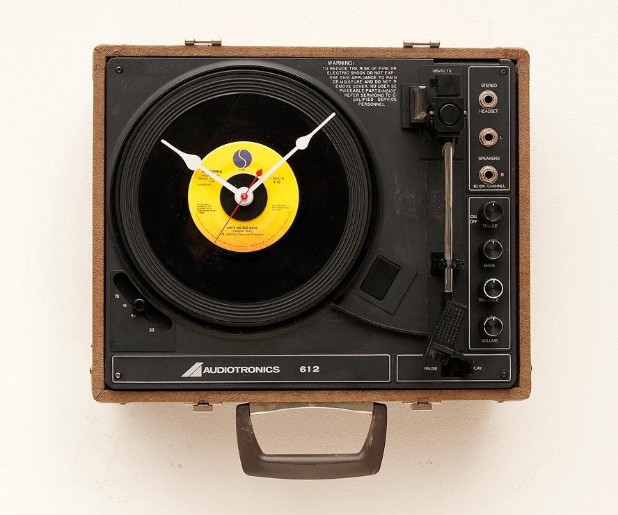 Recycled record player clock