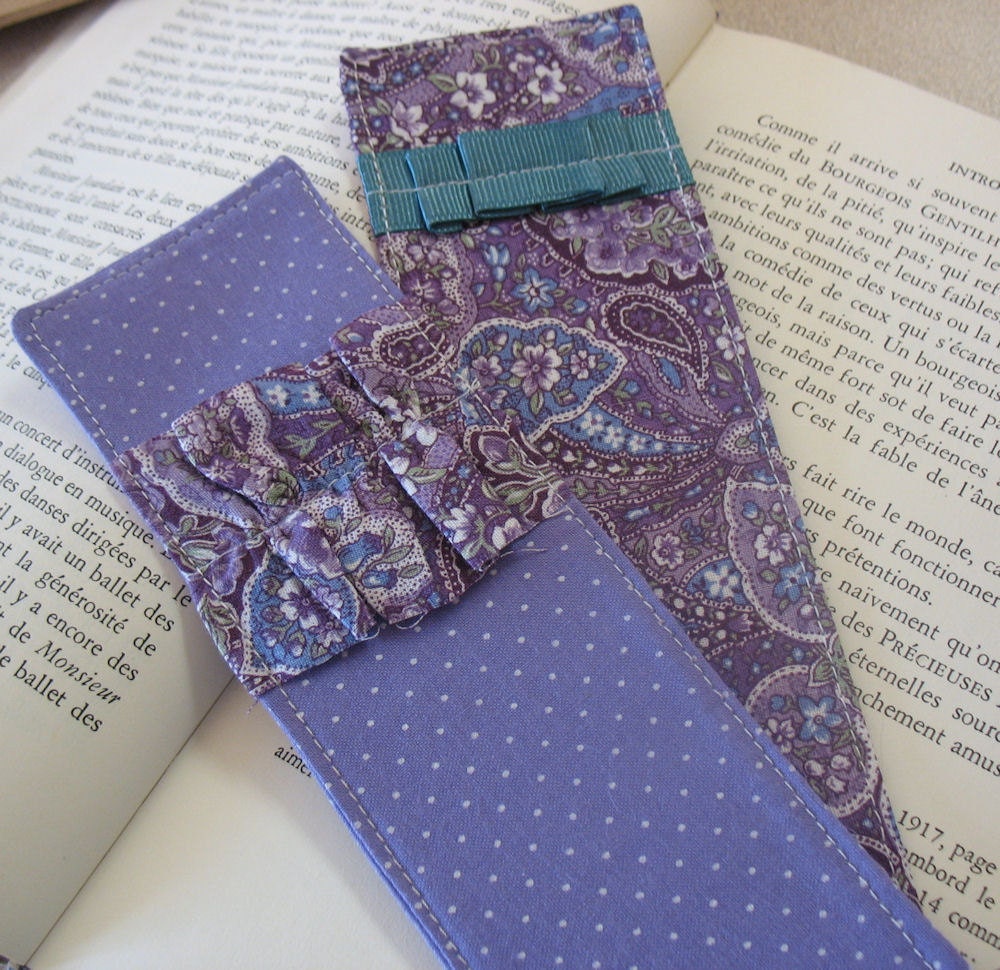 50% OFF - Pair of Purple Paisley and Polkadot Bookmarks