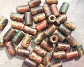 AUTUMN Rust Mykonos Greek Ceramic Beads Small Tube Barrel 6x10mm (10)