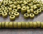 25 LIGHT OLIVE  Greek Ceramic Beads - Large Holed Mini Tubes 6x4mm Beads