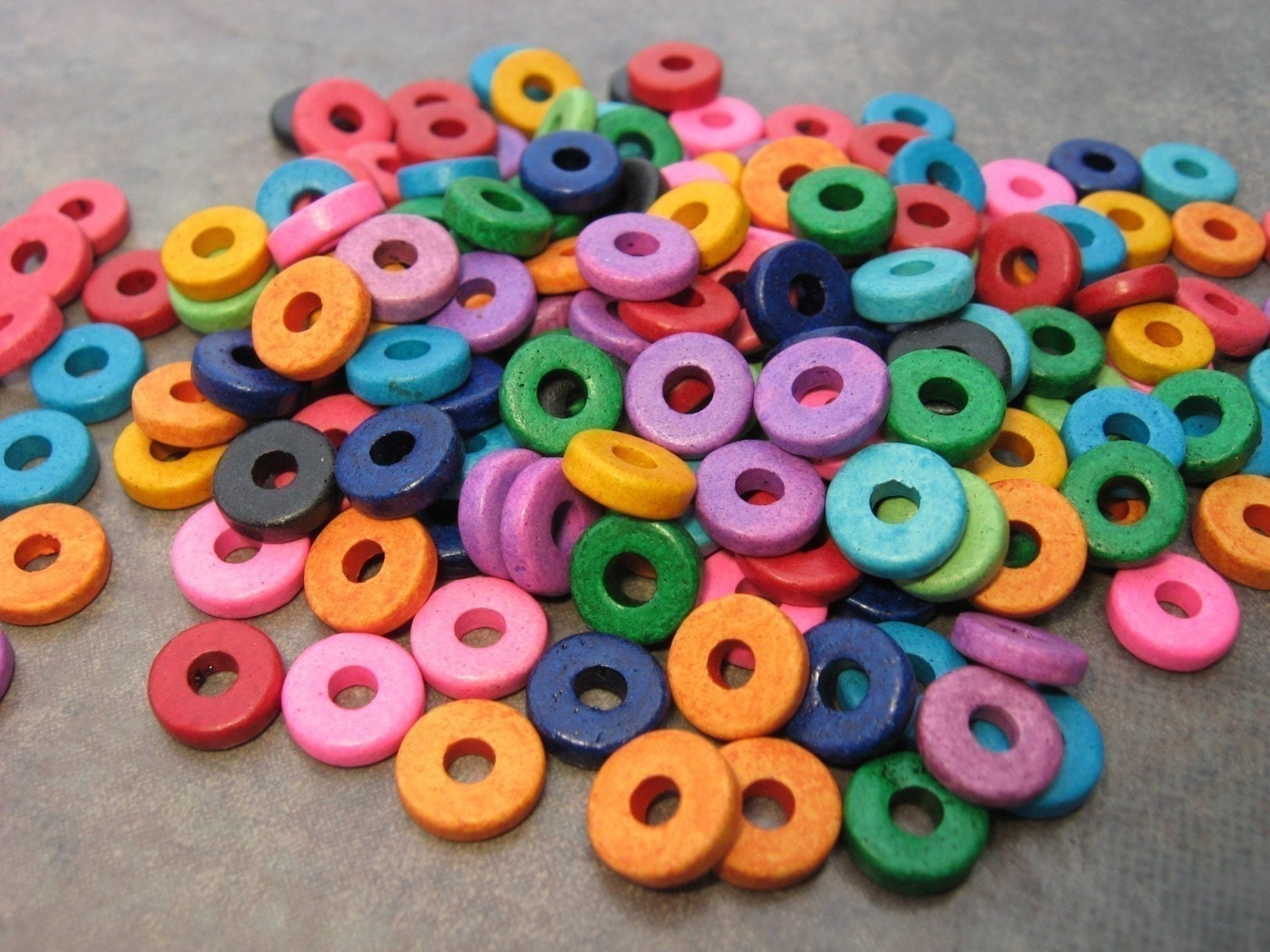 GREEK CERAMIC BEADS - 25 Bright Assortment 8mm Round Washers