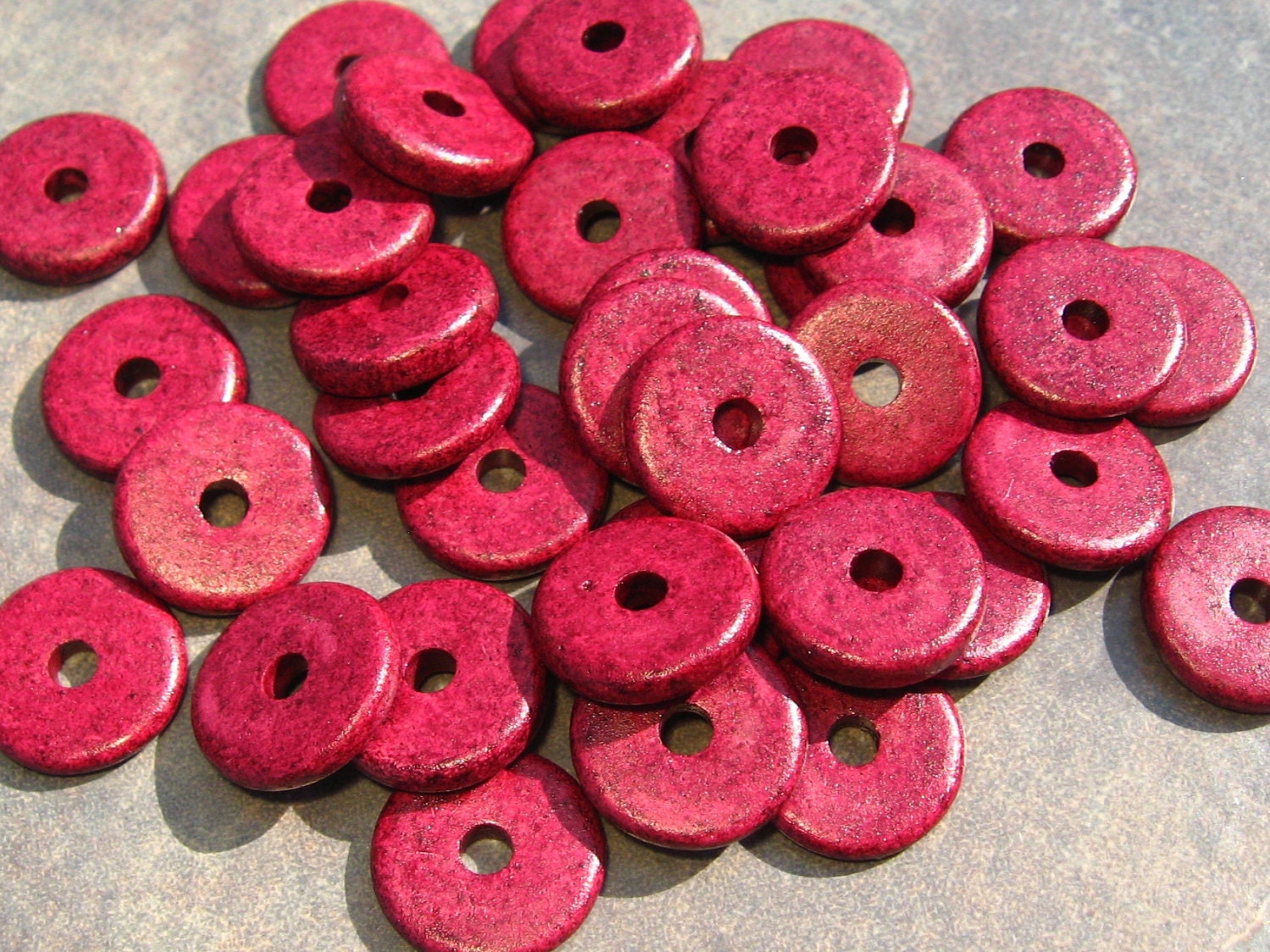 10 Mykonos Greek Ceramic GRENADINE 13mm Round Disk Beads