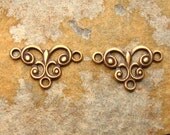 6  Tiny Open Work Connectors Antique Gold Patina  -  Trinity Brass Co