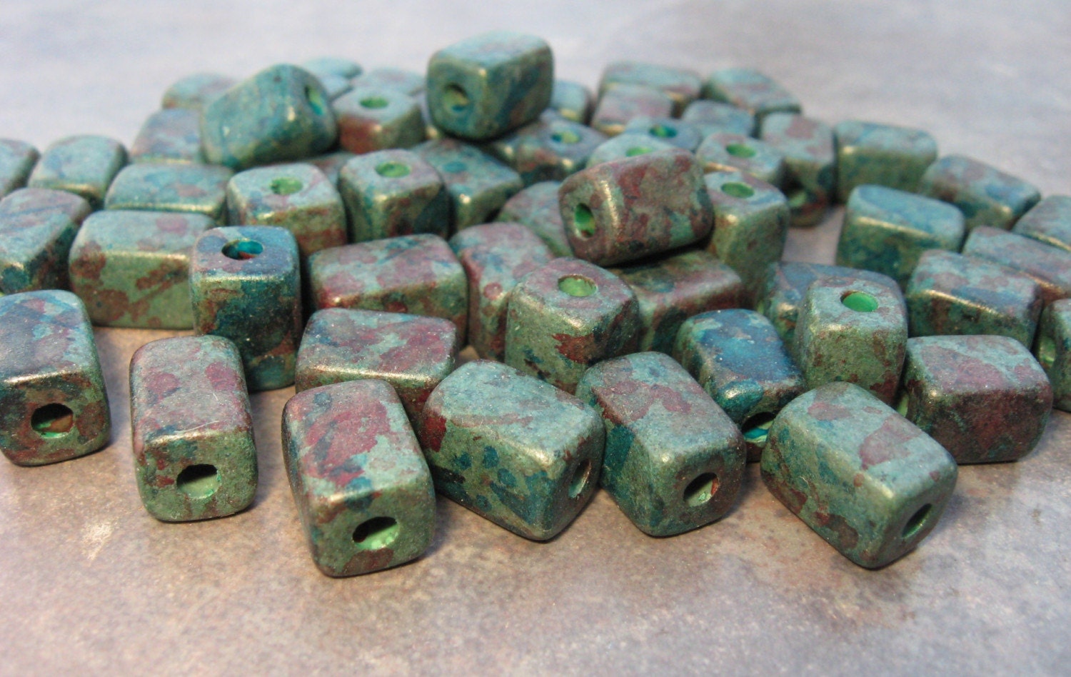 Mykonos Greek Ceramic Beads (10) 8x10mm Rectangle - Mellow Speckle