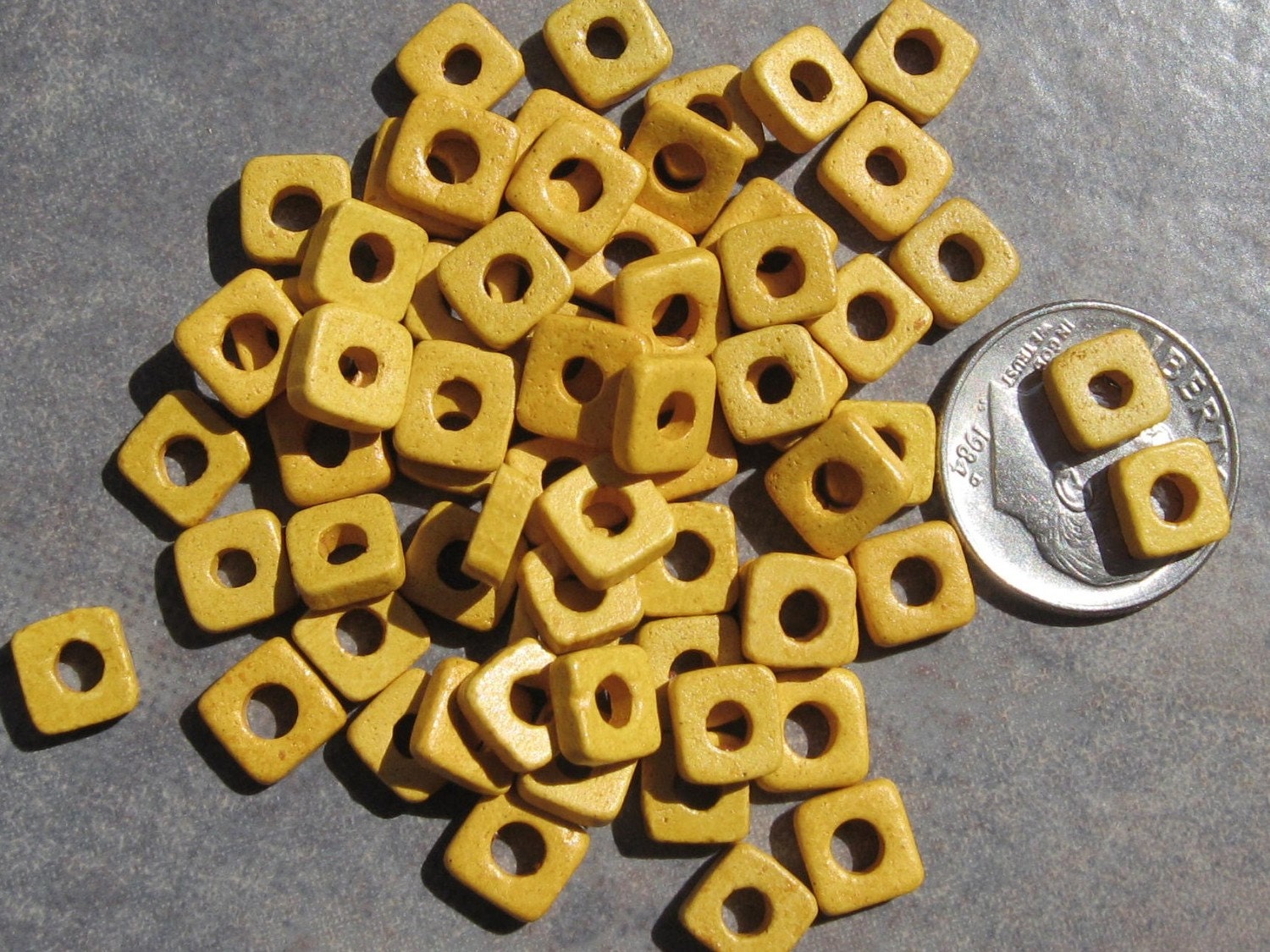 25 SUN YELLOW  Mykonos Greek Ceramic Beads - 6mm Square Washer
