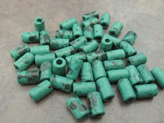 15 MALACHITE Greek Ceramic Beads Small Tube 6x10mm