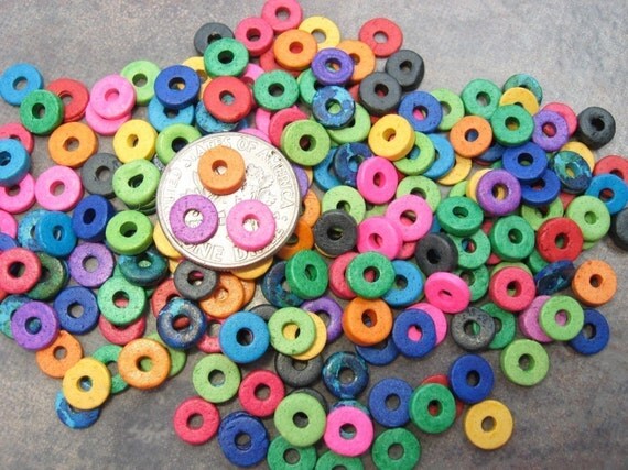 50 BRIGHT ASSORTMENT Mykonos Greek Ceramic Beads 6mm Large Holed Round Washers