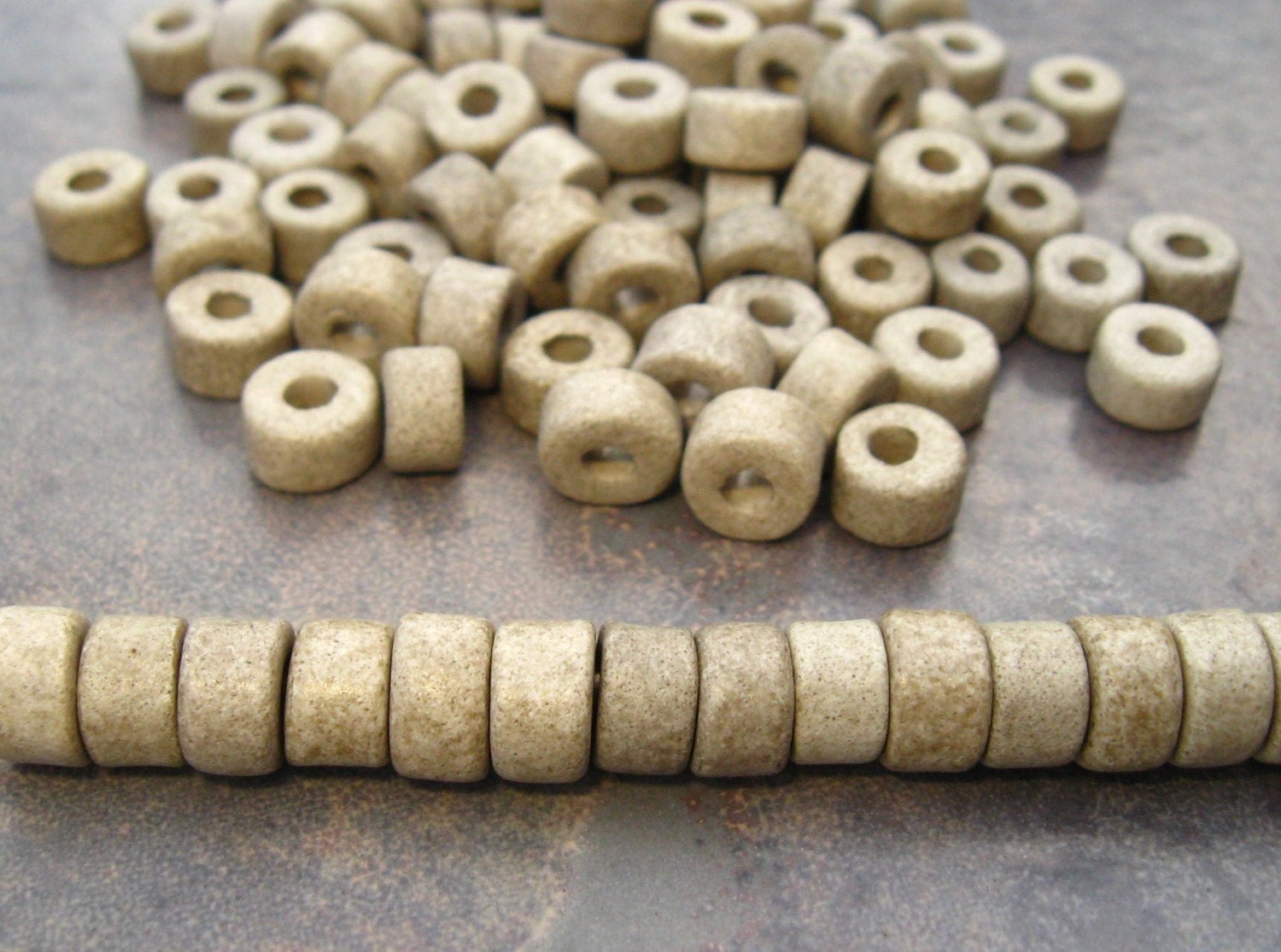 25 KHAKI TAN  Mini Tubes 6x4mm Mykonos Greek Ceramic Large Holed Beads