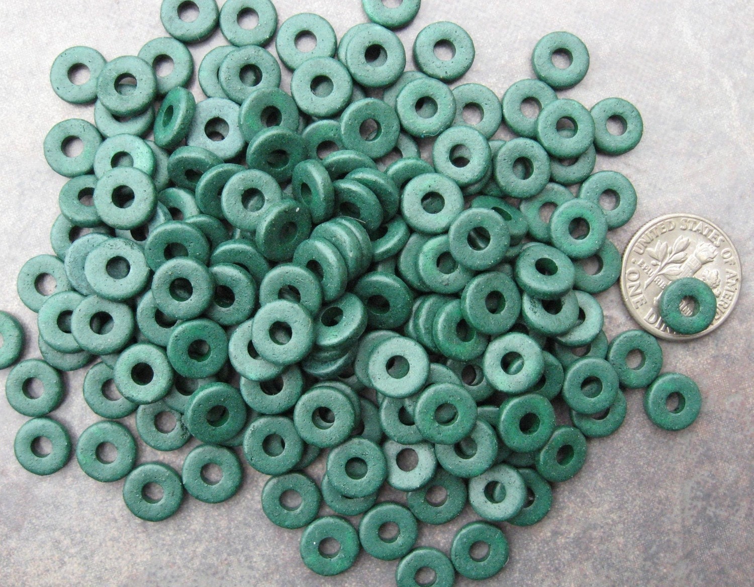 TEAL GREEN 8mm Mykonos Greek Ceramic Round Washer - Disks - 25
