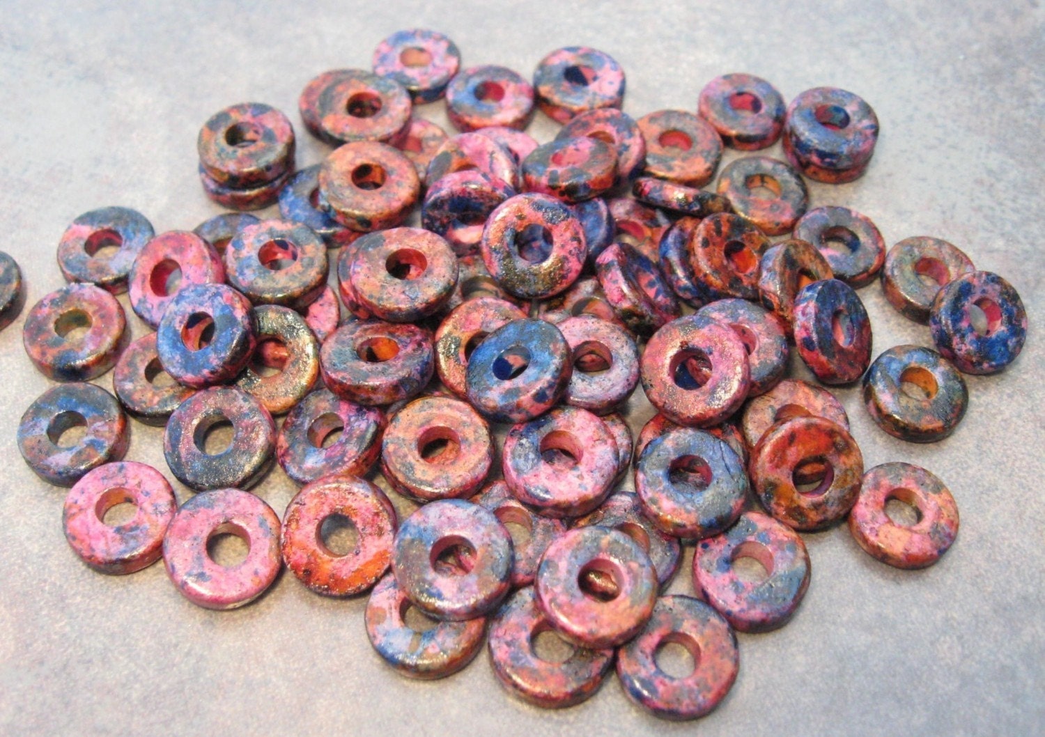 Mykonos Greek Ceramic Beads - Melitzania Large Holed Beads 8mm Round Washer Spacer Beads