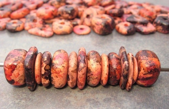 Mykonos Greek Ceramic 10 COHO ROSE PEBBLES Beads