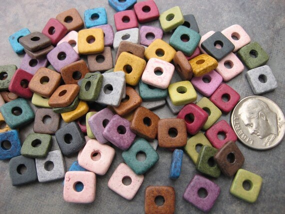 25 Mykonos Greek Ceramic Beads EARTHY ASSORTMENT 8mm Square Beads