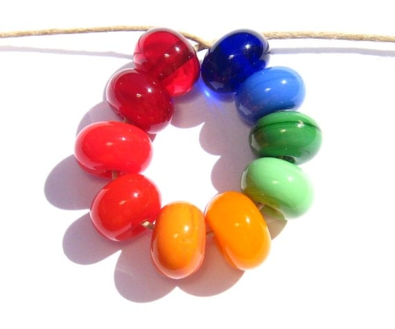 Rainbow Glass Spacers (10) - Handmade Lampwork Beads