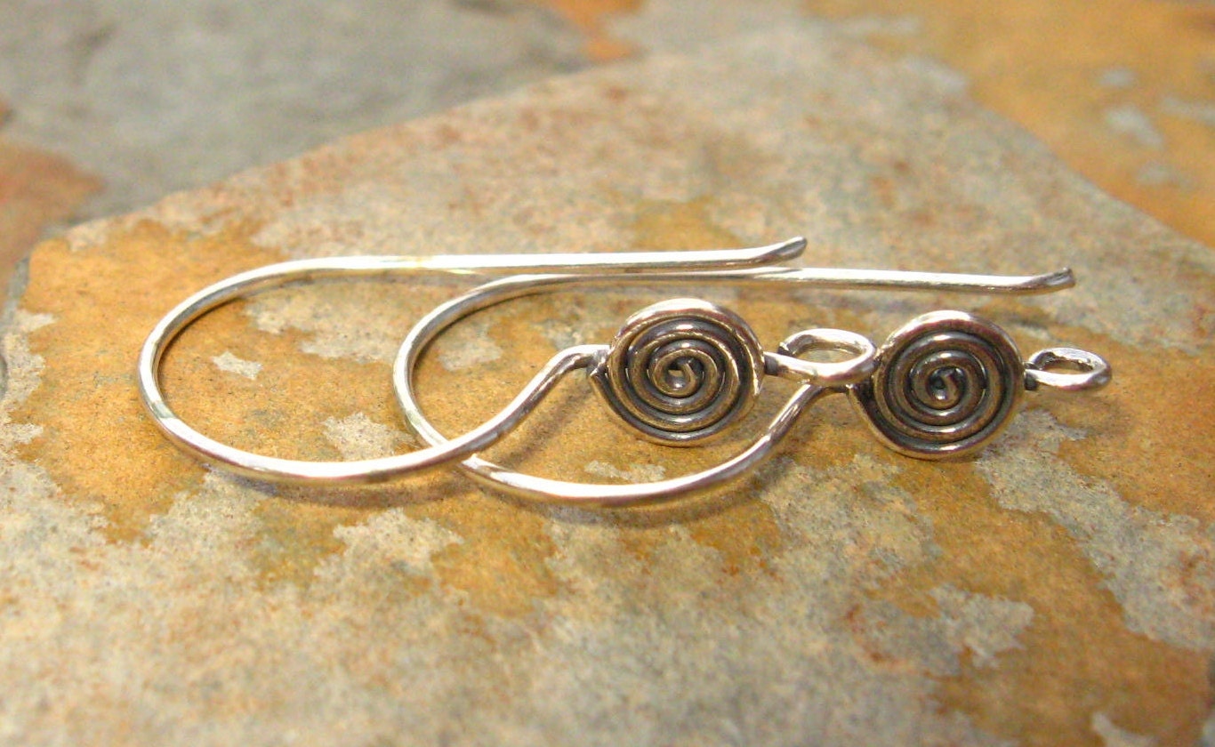 2 Bali Sterling Silver Earwires with Circular Disk 22mm x 12mm LOW SHIPPING