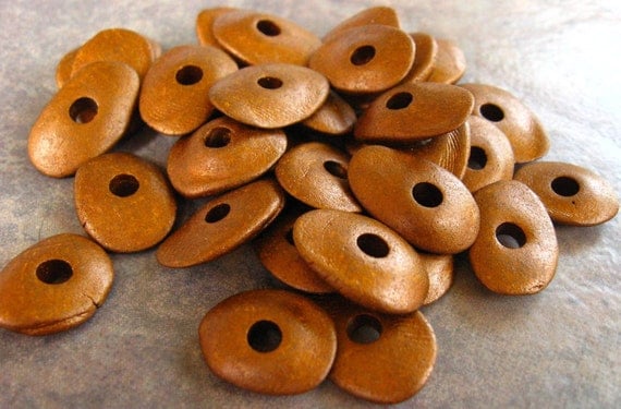 Greek Ceramic Beads BRASSY 13mm Cornflake Beads - 10