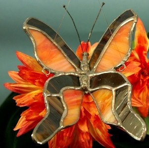 Yellow and Brown Stained Glass Butterfly Suncatcher