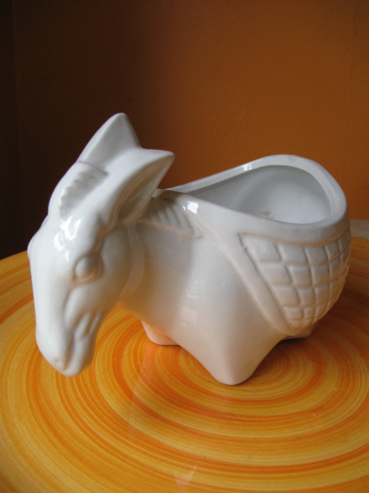 VINTAGE CERAMIC DONKEY white retro planter