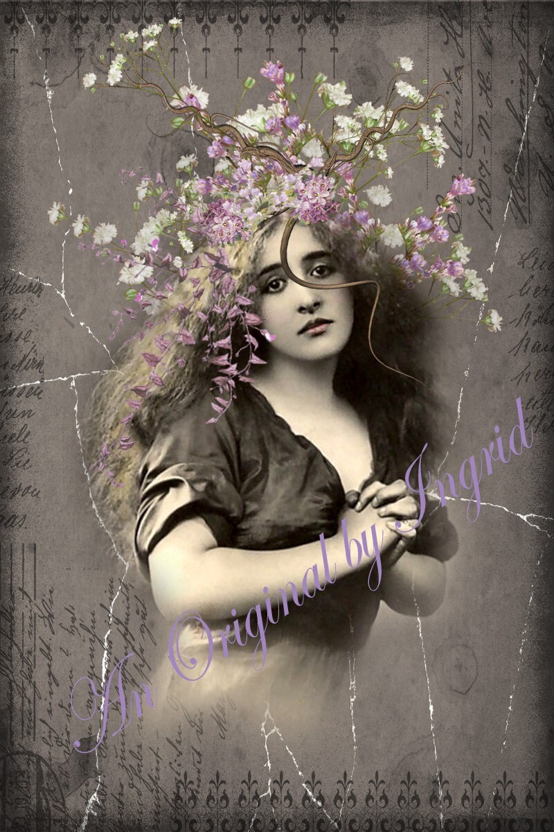 Fantasty Bouquet Lady Digital Collage Greeting Card (Featured in the 2010 Fall Issue of Somerset Digital Studio)(Suitable for Framing)