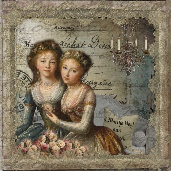 Sisters in Elegance Digital Collage Greeting Card (Suitable for Framing)