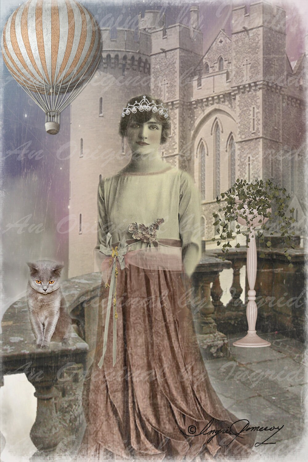 Terrace Princess Digital Collage Greeting Card (Suitable for Framing)