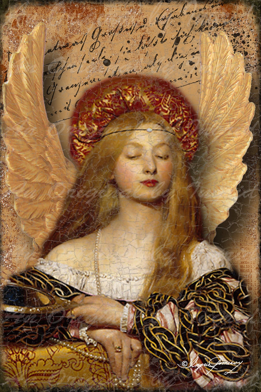 Bronze Angel Digital Collage Greeting Card (Suitable for Framing)