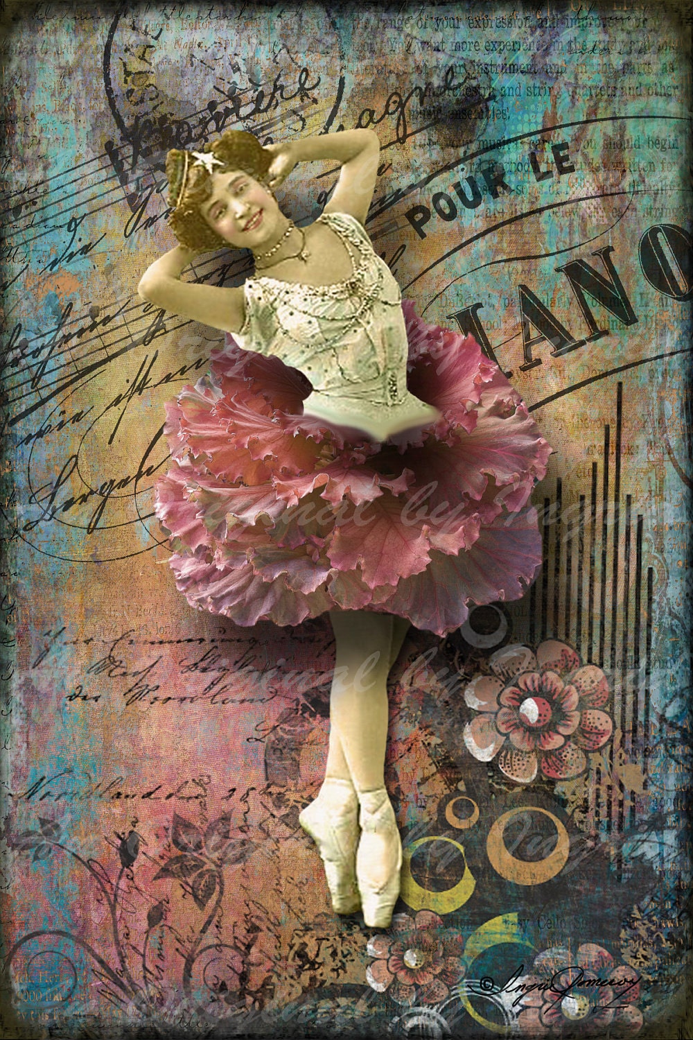 Flower Tutu Digital Collage Greeting Card (Suitable for Framing)