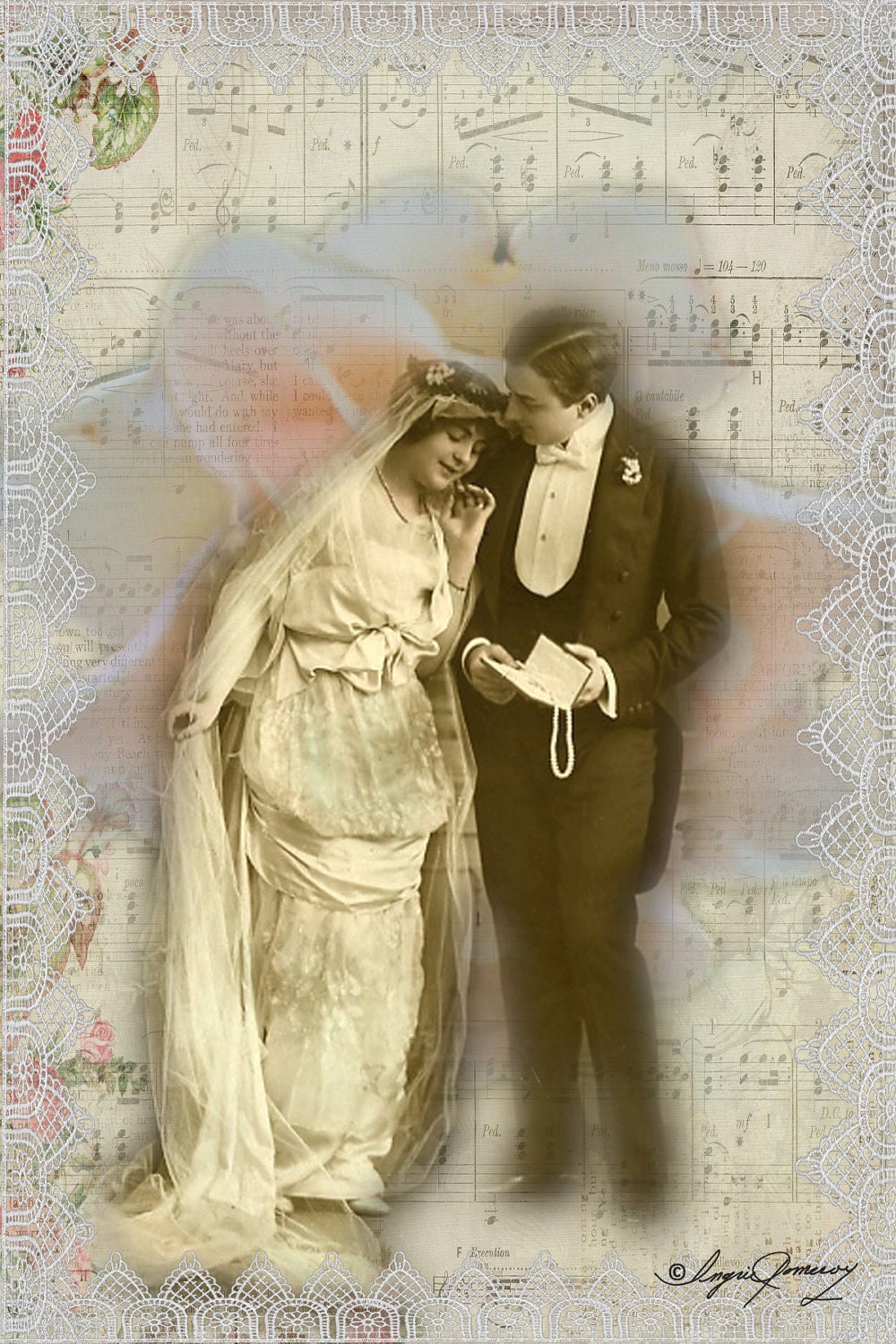 Bride and Groom Digital Collage Greeting Card (Suitable for Framing)