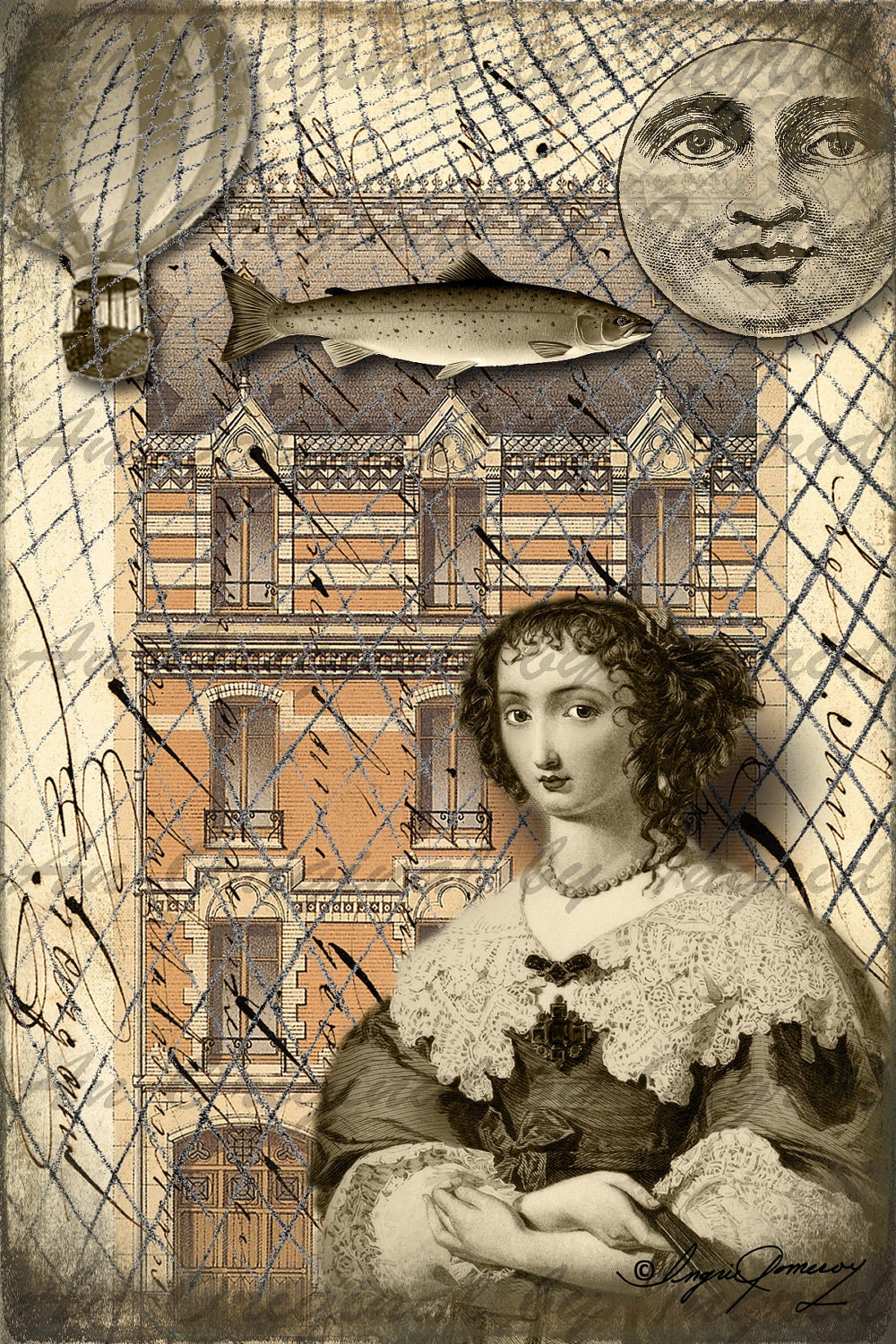 A Victorian Neighborhood Digital Collage Greeting Card (Suitable for Framing)