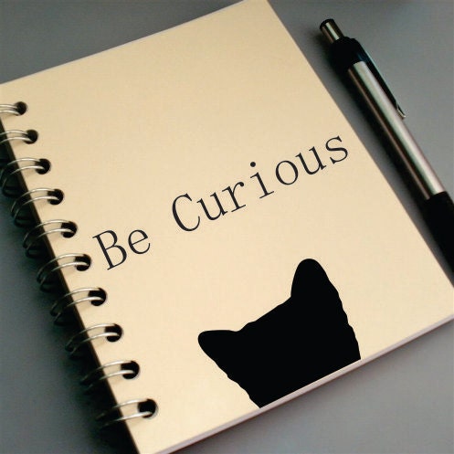 Journal - Cat - Be Curious - Custom, Made to Order Sketchbook BLANK pages - BeadedTail