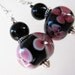 SALE Black Onyx and Pink Flower Lampwork Glass Beaded Sterling Silver Earrings - Midnight Dahlia