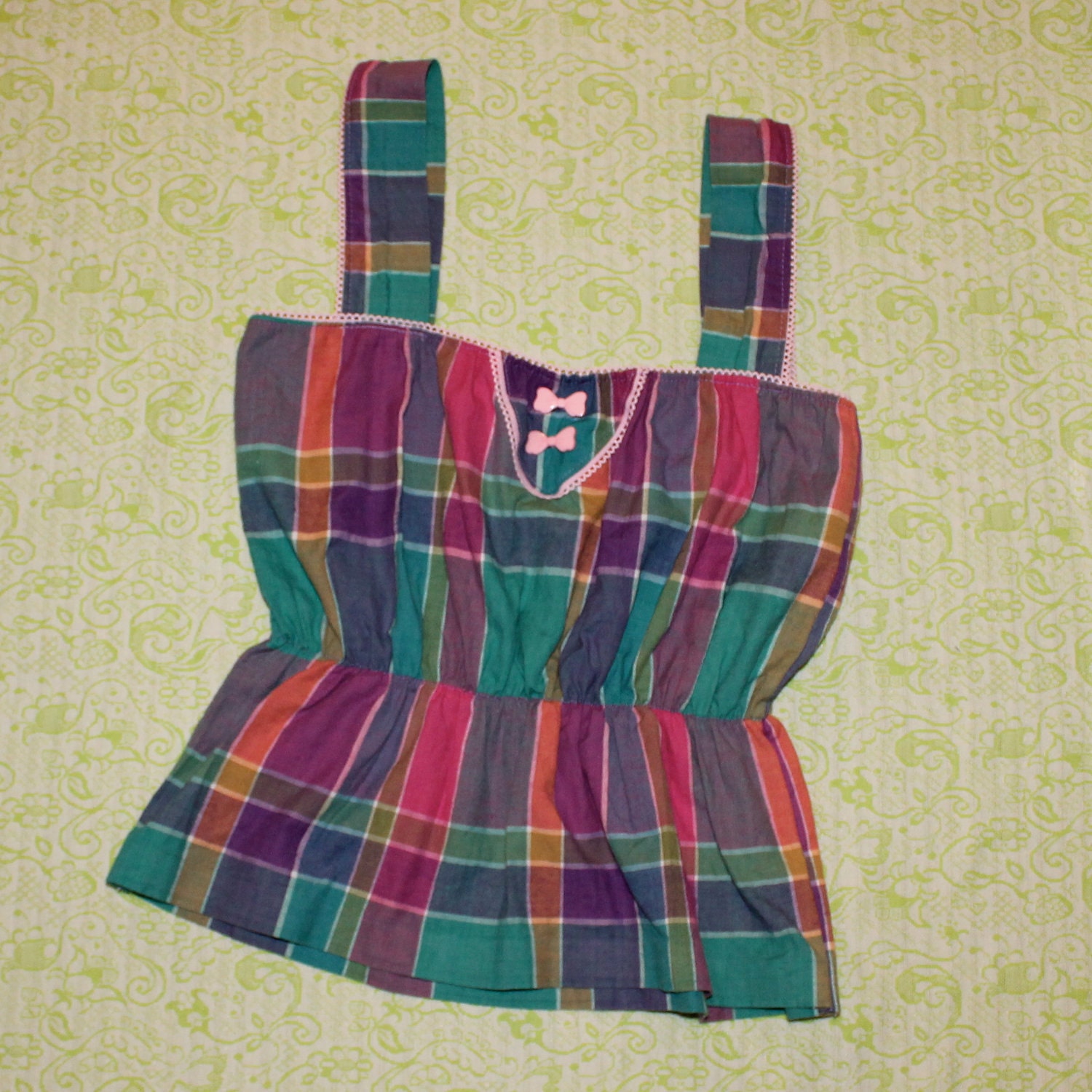 pink lace plaid crop top