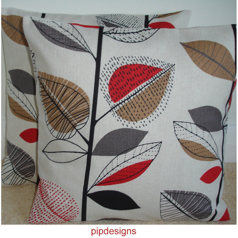 2 x 14" Abstract Stem Leaves Pillow Cushion Covers Cases Shams Slips Red Brown Black Grey Pillowcases Pillowshams Pillowslips