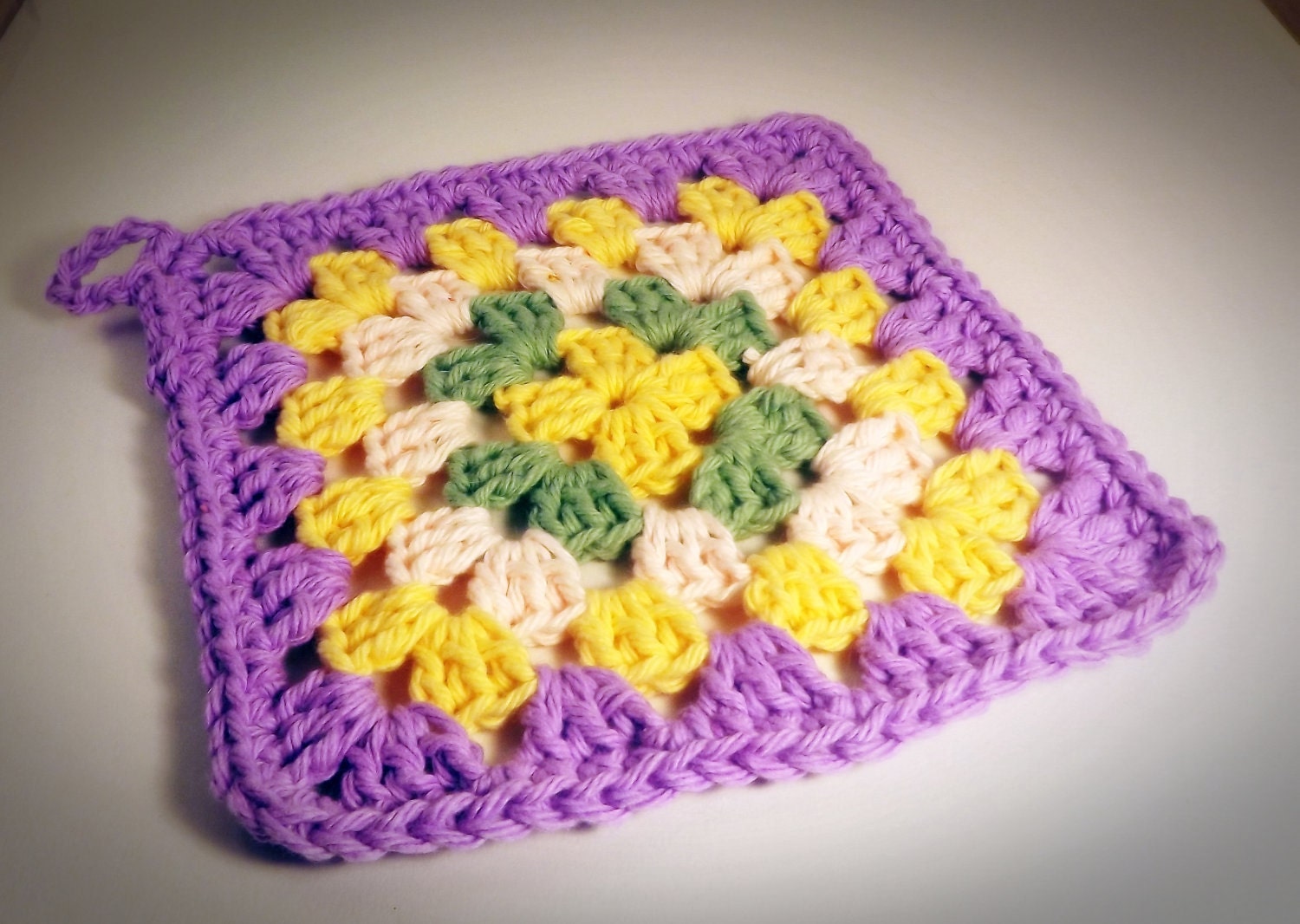 Granny Chic Dishcloth - square, vintage look in yellow, purple, green