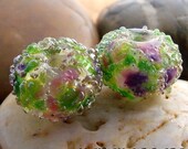 BLOOMING IRIS - Sparkle Earring Pair -  Set of 2 Handmade Lampwork Beads